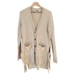 Anthropologie Light Tan Side Split Tie Longline Button-Up Sweater size small